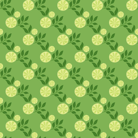 Bright green colors diagonal lemon slices print seamless pattern. Summer food fruit elements. Nature...