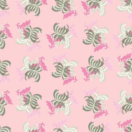 Nature seamless pattern with random chrysanthemum flowers print. Pink pastel light background. Flat vector print for textile, fabric, giftwrap, wallpapers. Endless illustration.のイラスト素材