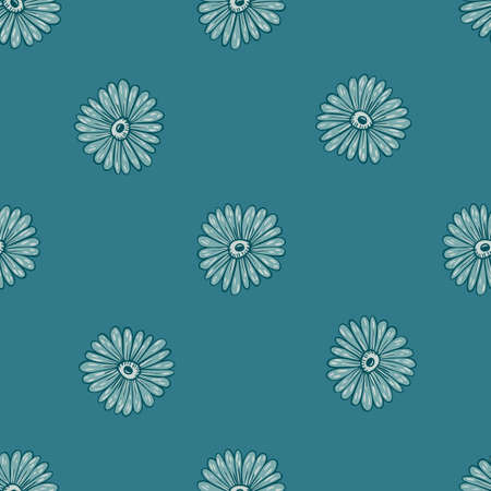 Seasonal floral seamless pattern with contoured sunflower shapes print. Turquoise colored botany print. Vector illustration for seasonal textile prints, fabric, banners, backdrops and wallpapers.のイラスト素材