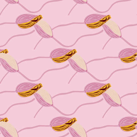 Tender natural seamless pattern with cute botanical poppu flower elements. Pink and lilac colors artwork. Stock illustration. Vector design for textile, fabric, giftwrap, wallpapers.のイラスト素材