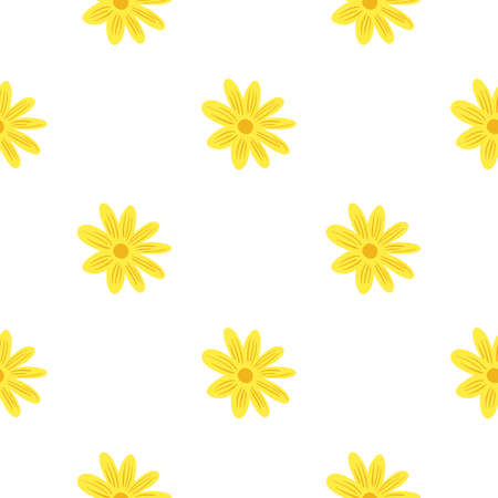 Botanical seamless pattern with bright yellow flowers daisy print. Isolated backdrop. Floral hand drawn print. Graphic design for wrapping paper and fabric textures. Vector Illustration.のイラスト素材