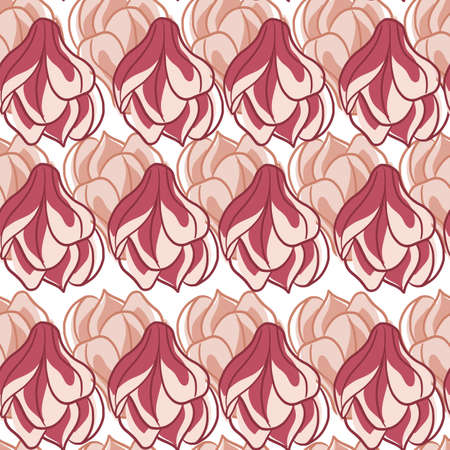 Pale pink magnolia flowers seamless pattern in hand drawn style. Isolated backdrop. Bloom ornament. Flat vector print for textile, fabric, giftwrap, wallpapers. Endless illustration.のイラスト素材