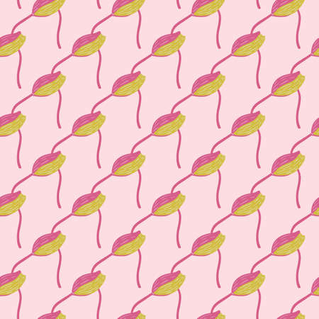 Vintage seamless pattern with small abstract poppy bud flower ornament. Pastel pink and lilac colors artwork. Stock illustration. Vector design for textile, fabric, giftwrap, wallpapers.のイラスト素材