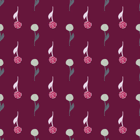 Spring style seamless pattern with small cure roses silhouettes. Purple-pink background. Stock illustration. Vector design for textile, fabric, giftwrap, wallpapers.のイラスト素材