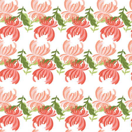Geometric seamless doodle pattern with pink chrysanthemum flowers print. Isolated floral backdrop. Simple style. Flat vector print for textile, fabric, giftwrap, wallpapers. Endless illustration.のイラスト素材