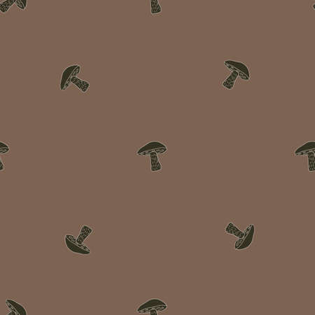 Fall brown tones seamless pattern with hand drawn Leccinum scabrum mushroom ornament. Stock illustration. Vector design for textile, fabric, giftwrap, wallpapers.のイラスト素材