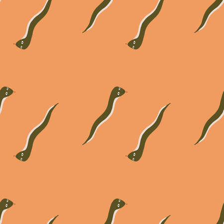 Decorative seamless pattern with green abstract worms shapes print. Light orange background. Stock illustration. Vector design for textile, fabric, giftwrap, wallpapers.のイラスト素材