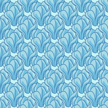 Abstract floral seamless pattern with contoured blue colors magnolia flowers silhouettes. Decorative print. Flat vector print for textile, fabric, giftwrap, wallpapers. Endless illustration.のイラスト素材