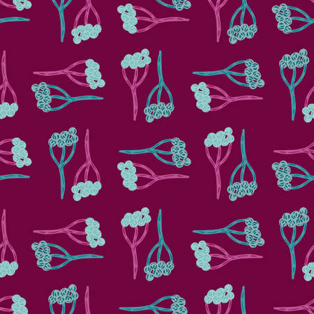 Seamless natural pattern with pink and blue colored yarrow ornament. Purple bright background. Simple style. Graphic design for wrapping paper and fabric textures. Vector Illustration.のイラスト素材