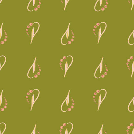 Nature bloom seamless pattern with light pink lily of the valley flowers shapes. Green background. Stock illustration. Vector design for textile, fabric, giftwrap, wallpapers.のイラスト素材