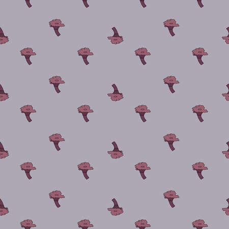Hand drawn seamless pattern with little cantharellus cibarius mushroom ornament. Pastel purple background. Stock illustration. Vector design for textile, fabric, giftwrap, wallpapersのイラスト素材