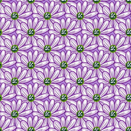 Seamless pattern with simple daisy flowers shapes. Purple background. Natural floral backdrop. Vector design for textile, fabric, giftwrap, wallpapers.のイラスト素材