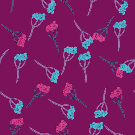 Hand drawn nature seamless pattern with abstract pink and blue random yarrow silhouettes. Plants backdrop. Graphic design for wrapping paper and fabric textures. Vector Illustration.のイラスト素材