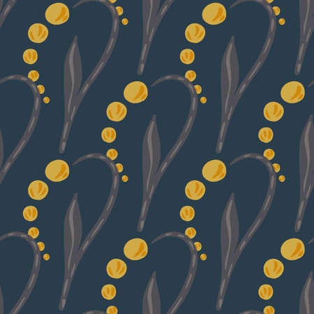 Abstract yellow lily of the valley silhouettes seamless pattern. Navy blue background. Simple style. Stock illustration. Vector design for textile, fabric, giftwrap, wallpapers.のイラスト素材