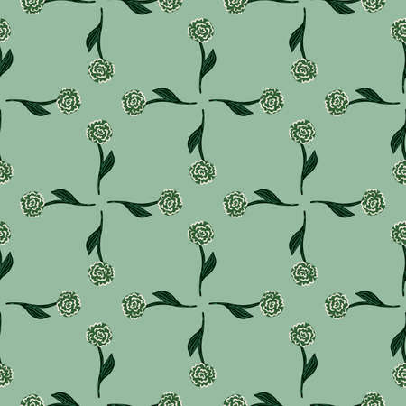 Geometric style seamless pattern with decorative roses print. Pastel green background. Nature backdrop. Stock illustration. Vector design for textile, fabric, giftwrap, wallpapers.のイラスト素材