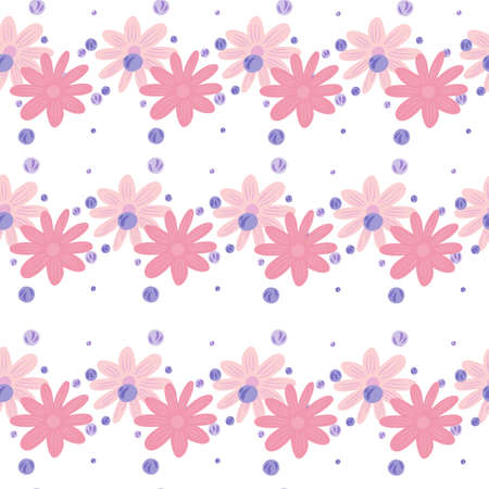Isolated floral seamless pattern with pink cute small flowers elements. White background. Hand drawn style. Flat vector print for textile, fabric, giftwrap, wallpapers. Endless illustration.のイラスト素材