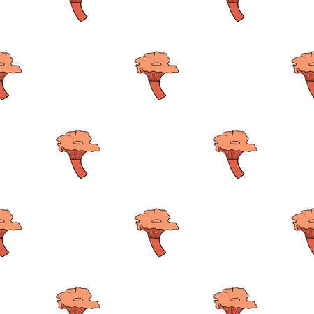Isolated seamless pattern with pink contoured cantharellus cibarius mushroom print. White background. Stock illustration. Vector design for textile, fabric, giftwrap, wallpapersのイラスト素材