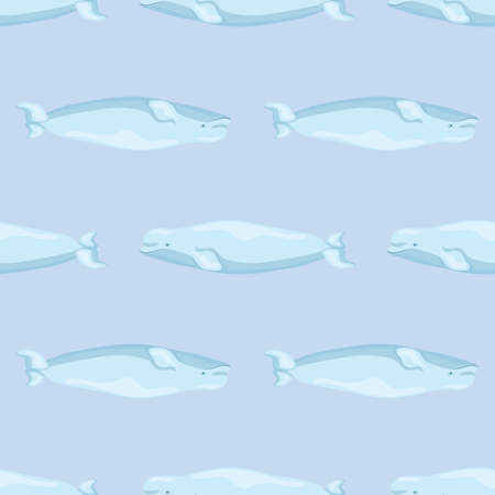Seamless pattern Beluga on linght blue background. Template of cartoon character of ocean for children. Repeated simple texture with marine mammal. Design for any purposes. Vector illustration.のイラスト素材
