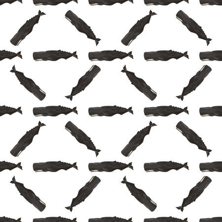 Seamless pattern cachalot on white background. Template of cartoon character of ocean for fabric. Repeated diagonal texture with marine cetacean. Design for any purposes. Vector illustration.のイラスト素材
