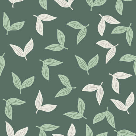 Herbal nature seamless pattern with random leaf silhouettes. Pastel green and blue colors. Vector illustration for seasonal textile prints, fabric, banners, backdrops and wallpapers.のイラスト素材