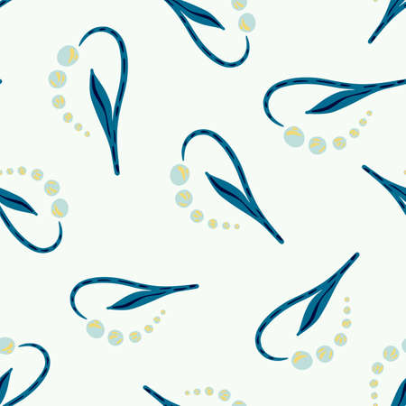 Isolated abstract floral seamless pattern with blue and gray colored lily of the valley ornament. White background. Stock illustration. Vector design for textile, fabric, giftwrap, wallpapers.のイラスト素材