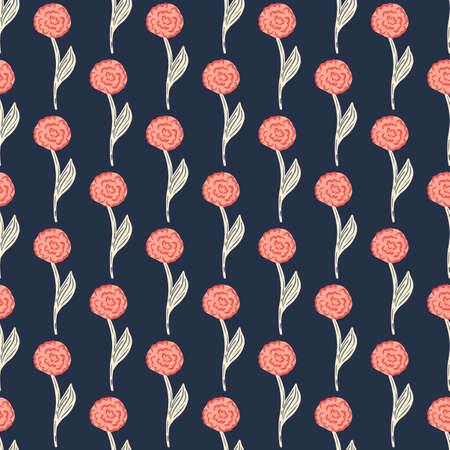 Decorative pink roses shapes seamless pattern. Dark navy blue background. Vintage bloom ornament. Stock illustration. Vector design for textile, fabric, giftwrap, wallpapers.のイラスト素材