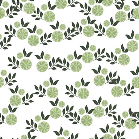 Isolated seamless pattern with little green lime elements print. Random fresh food citrus ornament....