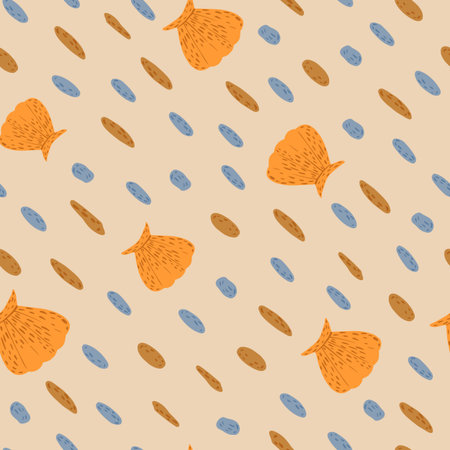 Seamless pattern pebbles with shells on brown background. Beautiful texture gravel for fabric...