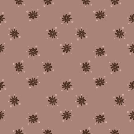 Geometric style botany seamless pattern with small chamomile flowers silhouettes. Pale pink background. Graphic design for wrapping paper and fabric textures. Vector Illustration.のイラスト素材