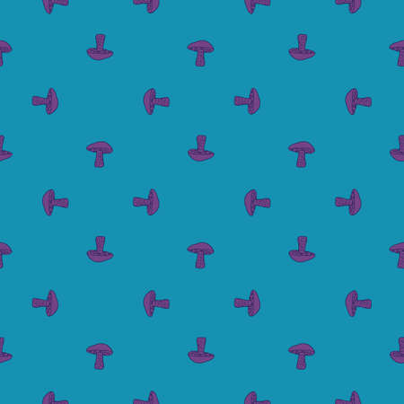 Geometric abstract style seamless pattern with purple Leccinum scabrum mushroom print. Blue background. Stock illustration. Vector design for textile, fabric, gift wrap, wallpapers.のイラスト素材