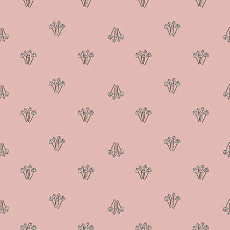 Pastel pink colors seamless pattern with little psilocybe semilanceata mushroom silhouettes. Simple print. Stock illustration. Vector design for textile, fabric, gift wrap, wallpapers.のイラスト素材