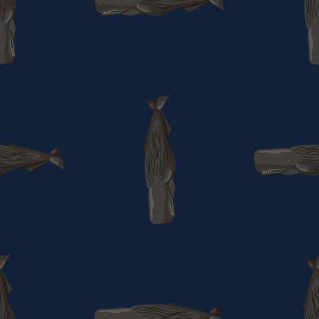 Seamless pattern cachepot on dark blue background. Template of cartoon character of ocean for fabric. Repeated geometrical texture with marine cetacean. Design for any purposes. Vector illustration.のイラスト素材
