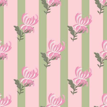 Blossom seamless pattern with pink diagonal chrysanthemum flowers shapes print. Striped background. Flat vector print for textile, fabric, gift wrap, wallpapers. Endless illustration.のイラスト素材