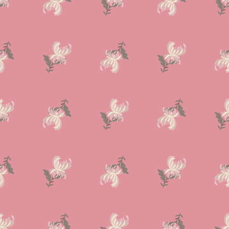 Botanical seamless pattern with white chrysanthemum flower shapes. Pink pastel background. Nature print. Flat vector print for textile, fabric, gift wrap, wallpapers. Endless illustration.のイラスト素材