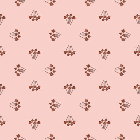 Seamless pattern with little psilocybe semilanceata mushroom silhouettes. Simple print. Pastel pink colors. Vector design for textile, fabric, giftwrap, wallpapers.のイラスト素材