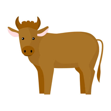 Cute bull isolated on white background. Funny cartoon character farm brown color. Flat animal for any purposes design. Vector illustration.のイラスト素材