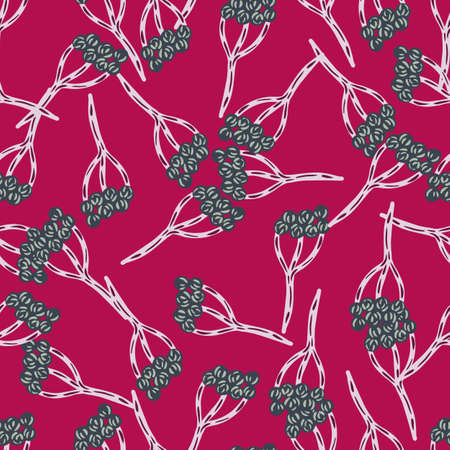 Bright seamless pattern with blue yarrow plants silhouettes. Pink background. Medical random plants backdrop. Graphic design for wrapping paper and fabric textures. Vector Illustration.のイラスト素材