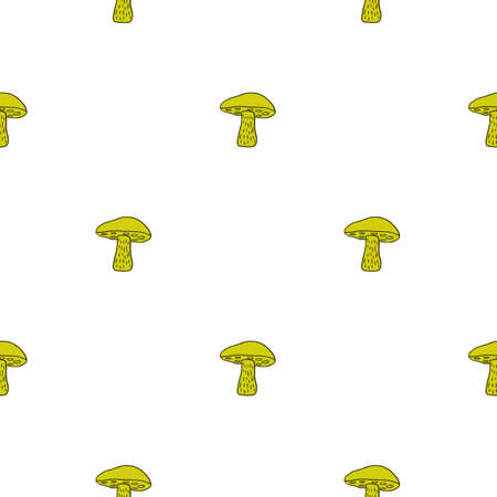 Decorative autumn seamless pattern with pale green little Leccinum scabrum mushroom print. White background. Vector design for textile, fabric, giftwrap, wallpapers.のイラスト素材