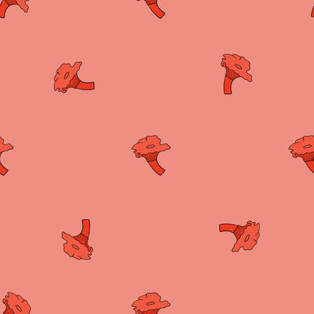 Seamless pattern with ocher simple cantharellus cibarius mushroom ornament. Pink background. Stock illustration. Vector design for textile, fabric, giftwrap, wallpapersのイラスト素材
