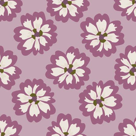 Seamless pattern aster on pink background. Beautiful texture white flowers in doodle style. Geometric floral template for fabric. Design vector illustration.のイラスト素材