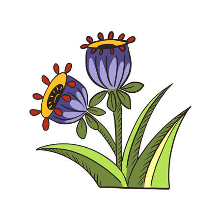 Bluebell folklore isolated on white background. Ethnic colorful spring flower. Beautiful summer plant in traditional style. Design for any purpose. Vector illustration.のイラスト素材