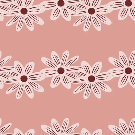 Seamless pattern with simple outlines flowers daisy print. Minimalistic style. Modern ornament. Graphic design for wrapping paper and fabric textures. Vector Illustration.のイラスト素材
