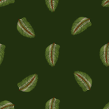 Hawaii seamless pattern in minimalistic style with creative fern leaf silhouettes. Dark green background. Graphic design for wrapping paper and fabric textures. Vector Illustration.のイラスト素材