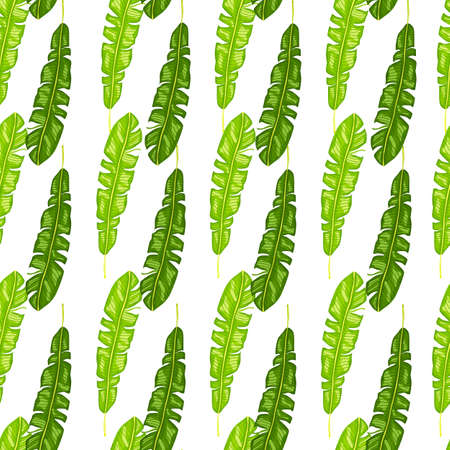 Seamless pattern with green tropic leaf silhouettes. White background. Doodle print. Flat vector print for textile, fabric, giftwrap, wallpapers. Endless illustration.のイラスト素材