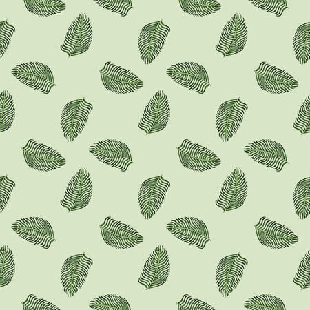 Hawaii seamless pattern with pale green geometric style fern leaf ornament. Pastel gray background. Graphic design for wrapping paper and fabric textures. Vector Illustration.のイラスト素材