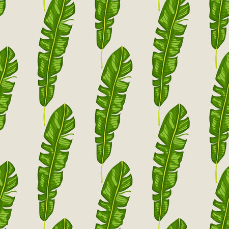 Exotic jungle seamless pattern with bright green tropic leaf elements shapes. Light background. Flat vector print for textile, fabric, giftwrap, wallpapers. Endless illustration.のイラスト素材