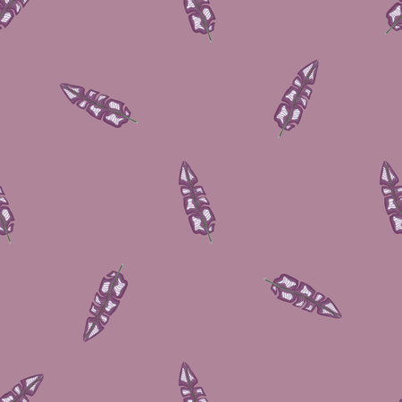 Minimalistic seamless pattern with abstract small palm leaves print. Pastel purple background. Graphic design for wrapping paper and fabric textures. Vector Illustration.のイラスト素材