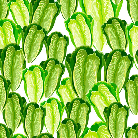 Seamless pattern lettuce Romano on white background. Modern texture with salad. Random plant template for fabric. Design vector illustration.のイラスト素材