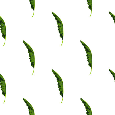 Isolated seamless pattern with little green palm foliage shapes print. White background. Simple style. Flat vector print for textile, fabric, giftwrap, wallpapers. Endless illustration.のイラスト素材