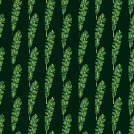 Green dark tones seamless nature pattern with botanical tropic leaves ornament. Nature jungle backdrop. Flat vector print for textile, fabric, giftwrap, wallpapers. Endless illustration.のイラスト素材
